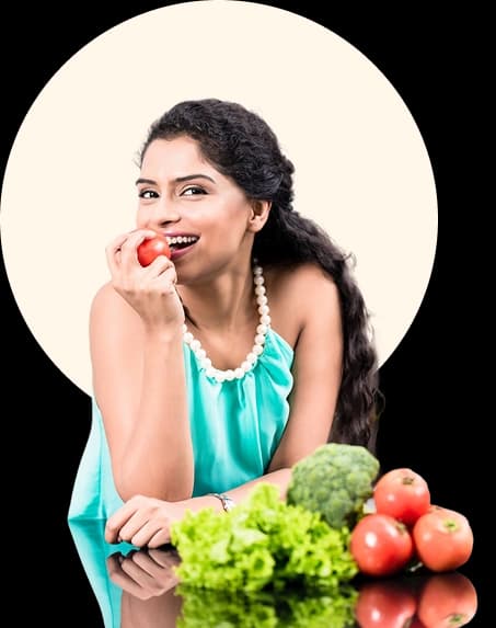 A customer with fresh vegetables