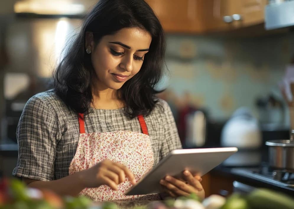 Nutritionist reviewing a meal plan on a tablet